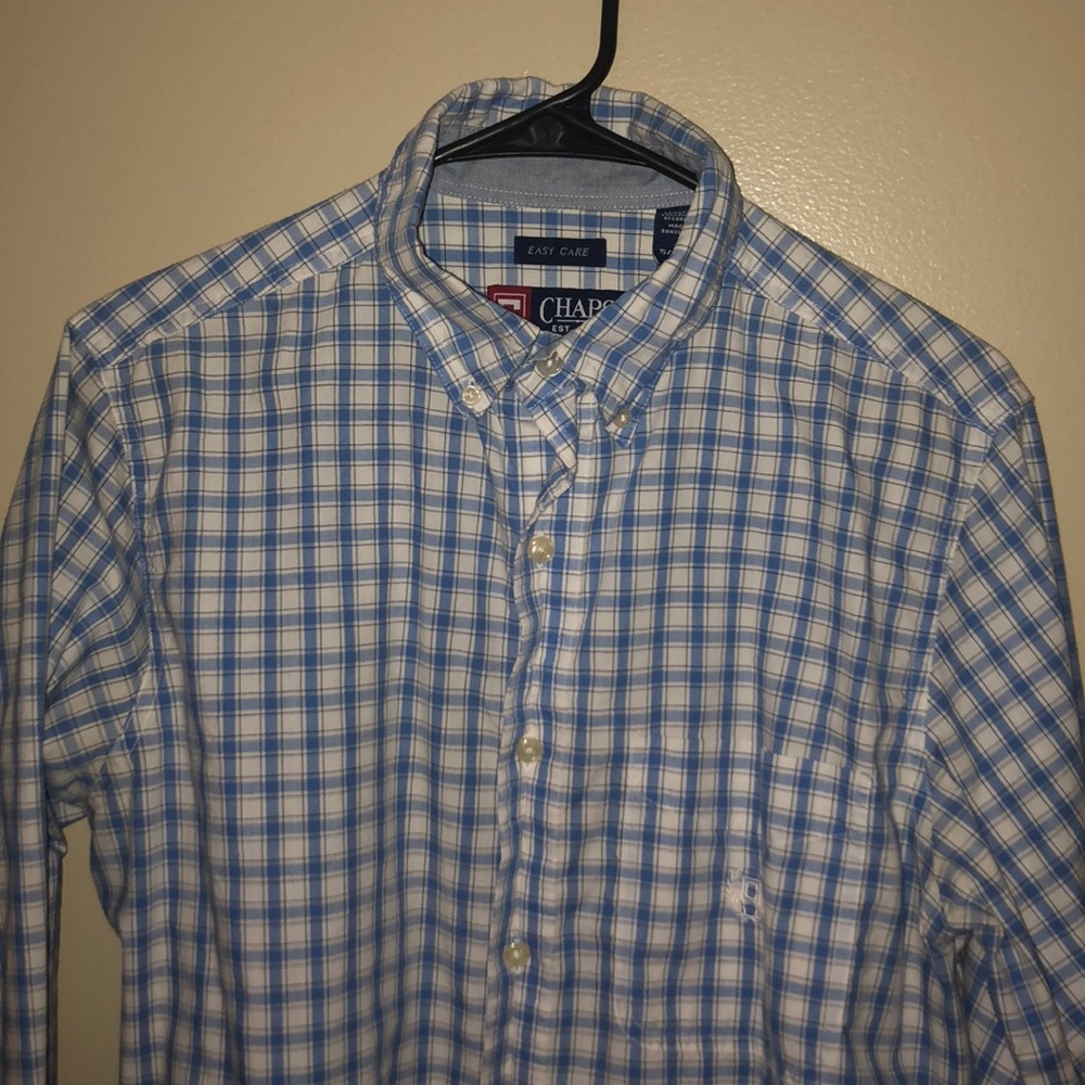 Baby Blue Chaps Mens Plaid Button Up Shirt Small